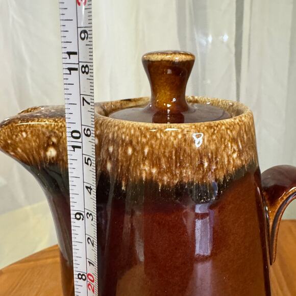 Vintage Hall Pottery Pitcher Coffee Pot Brown Drip Glaze With Lid - Picture 8 of 10